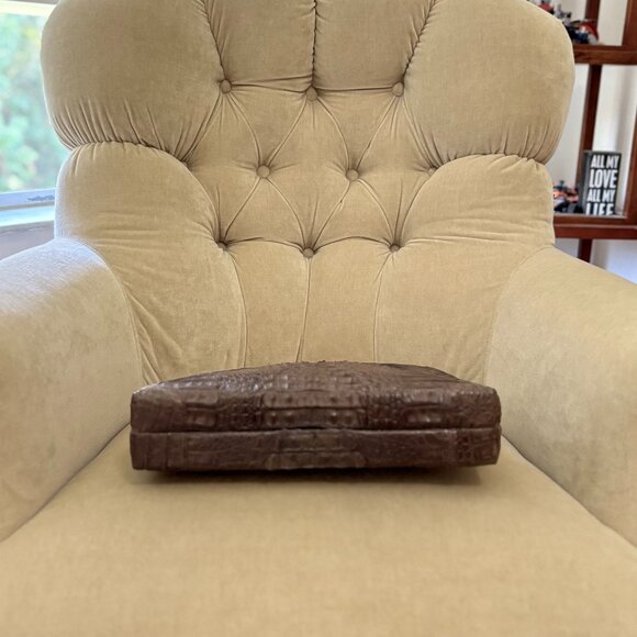 VTG Auth. EILEEN KRAMER Genuine Caiman Crocodile Brown Slim Satchel Bag - Picture 5 of 6